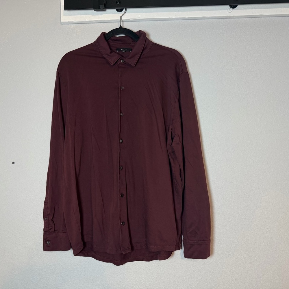 Vince Pima Cotton Button Up Shirt Size Large Burgundy Red Long Sleeve Collared
